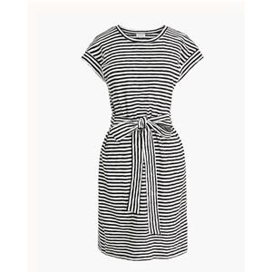 NWT J.Crew Short Sleeve Striped Tie Waist Shirt Dress Black/White Size M